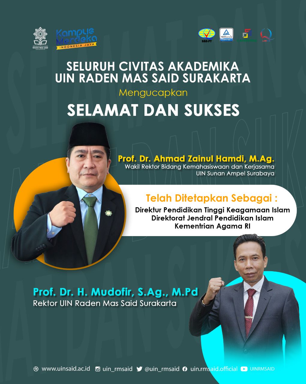 Selamat dan Sukses Atas Dilantiknya Prof. Dr. Ahmad Zainul Hamdi, M. Ag Sebagai Direktur Pendidikan Tinggi Keagamaan Islam Pada Direktorat Jenderal Pendidikan Islam Kemenag RI